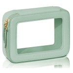 Prite Clear Makeup Bag Cosmetic Organizer Case Waterproof Travel Toiletry Bag Skincare Pouch with Golden Zipper(Green)