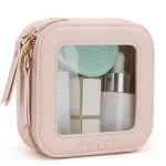 Prite Small Makeup Bag for Women Portable Clear Makeup Bag Cute Mini Waterproof Travel Cosmetic Bag with Gold Zipper for Car Essentials(Pearlescent Pink)