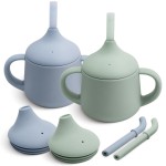 Moonkie Silicone Baby Sippy Cups | 3 Stages Training Cup Straw Cup for Infants Toddlers and Kid | 4 oz 2Pack