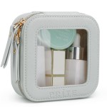 Prite Small Makeup Bag for Women Portable Clear Makeup Bag Cute Mini Waterproof Travel Cosmetic Bag with Gold Zipper for Car Essentials(Grey)