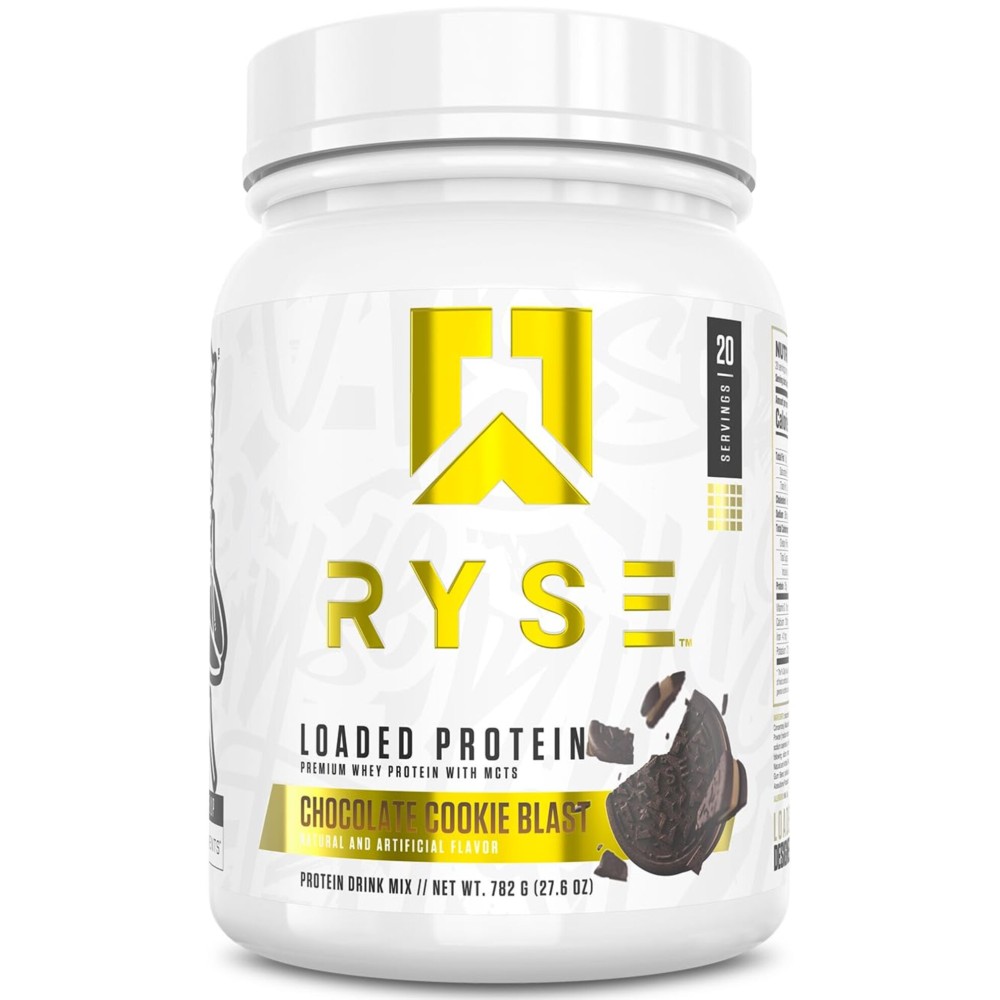 RYSE Loaded Protein Powder - Chocolate Cookie Blast - 25g Whey Protein Isolate & Concentrate with Prebiotic Fiber & MCTs - Low Carb, Low Sugar, Digestive-Friendly - 20 Servings / 1.5 lb Tub