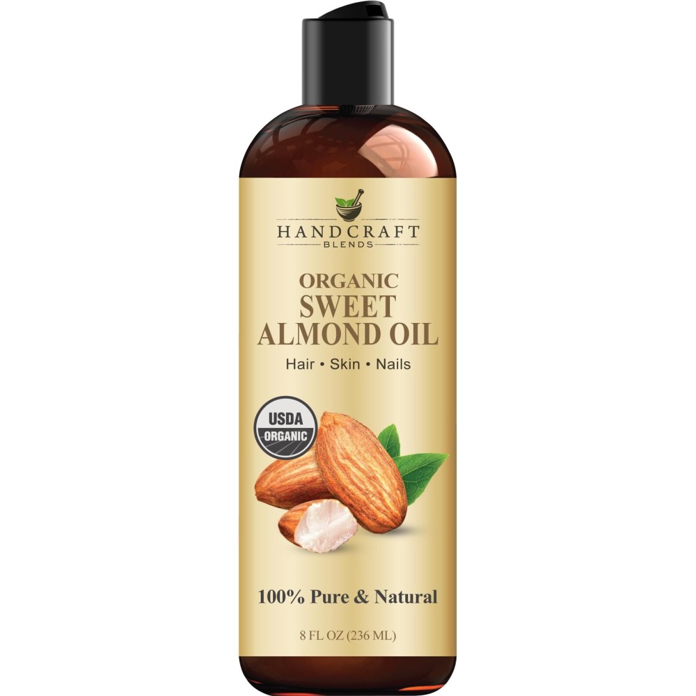 Handcraft Blends Organic Almond Oil - 8 Fl Oz - 100% Pure and Natural - Premium Grade Oil for Skin and Hair - Carrier Oil - Hair and Body Oil - Massage Oil - Hexane-Free