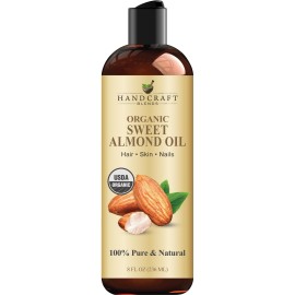 Handcraft Blends Organic Almond Oil - 8 Fl Oz - 100% Pure and Natural - Premium Grade Oil for Skin and Hair - Carrier Oil - Hair and Body Oil - Massage Oil - Hexane-Free