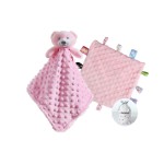 CREVENT Soft Plush Animal Face Security Blankets for Boys and Girls, Great Gifts for Birthday Baby Shower (Pink Bear + Tag)