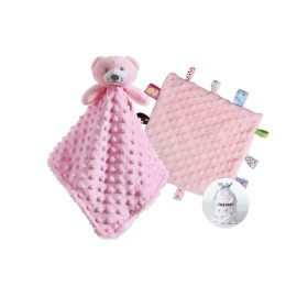 CREVENT Soft Plush Animal Face Security Blankets for Boys and Girls, Great Gifts for Birthday Baby Shower (Pink Bear + Tag)