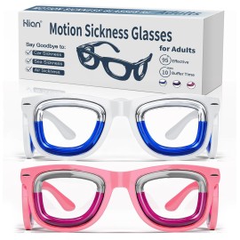 Hion 2 Pairs Adult Anti- Motion Sickness Smart Glasses, Ultra-Light Portable Nausea Relief Liquid Glasses, Carsickness Airsickness Seasickness Glasses, Kids Travel/Cruise EssentialsWhite+Pink