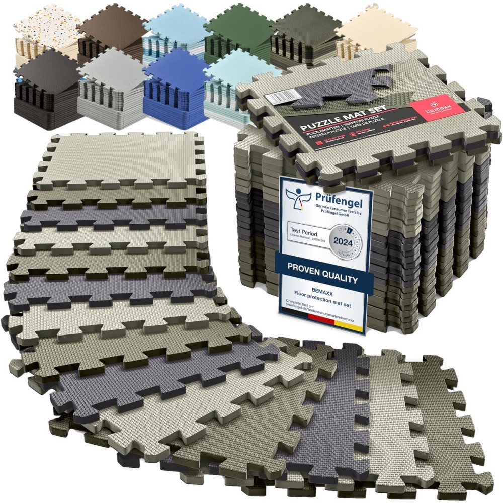 bemaxx Gym Mats Set - 18 pcs EVA Interlocking Foam Floor Tiles (12.6x12.6x0.4) 18sqft Protective Gym Flooring Sports Home Workout Exercise Mats Puzzle Garage Fitness Play-Room Garage Pool Treadmill