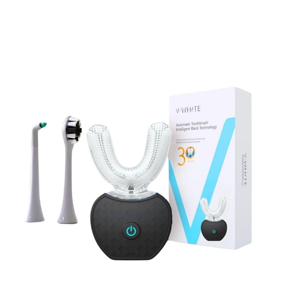 V-WHITE Ultrasonic U-Shaped Toothbrush For Teeth Whitening, Electric Toothbrush - 360 Mouth Cleansing, Hands Free Gums Protection - Wireless Charging - Waterproof IPX7 Certified (YELLOW - KIDS, KIDS)
