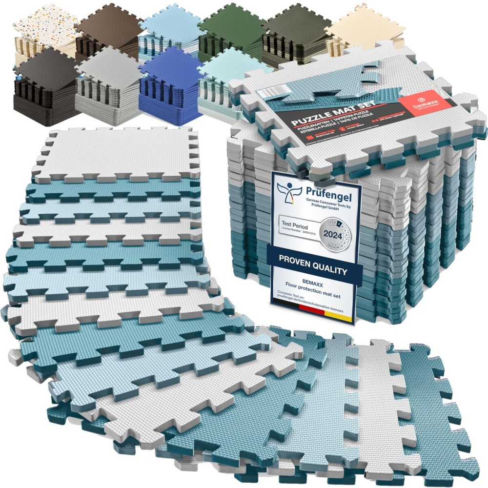 bemaxx Gym Mats Set - 18 pcs EVA Interlocking Foam Floor Tiles (12.6x12.6x0.4) 18sqft Protective Gym Flooring Sports Home Workout Exercise Mats Puzzle Garage Fitness Play-Room Garage Pool Treadmill