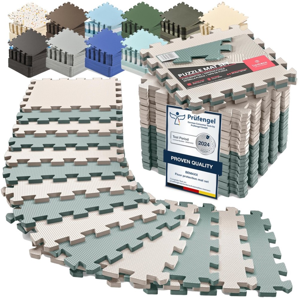 bemaxx Gym Mats Set - 18 pcs EVA Interlocking Foam Floor Tiles (12.6x12.6x0.4) 18sqft Protective Gym Flooring Sports Home Workout Exercise Mats Puzzle Garage Fitness Play-Room Garage Pool Treadmill