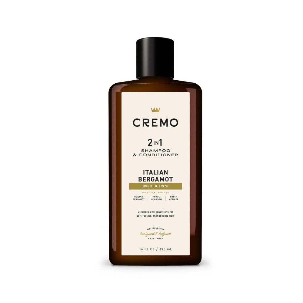 Cremo Italian Bergamot 2 in 1 Shampoo & Conditioner for Men, Notes of Italian Bergamot, Neroli Blossom, and Fresh Vetiver, 16 Fl Oz