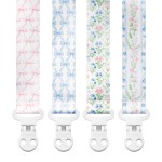 Stadela Baby Pacifier Clip Holder - Girl 4 Pack Gift Set - Vintage Floral Bows Ribbons Flowers French Blue Pink