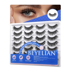 BEYELIAN 14 Pairs False Eyelashes D Curl Lashes Strip, 6-14MM 3D Volume Lash Pack Soft and Lightweight Faux Mink Lashes That Look Like Extensions, Reusable, Easy to Apply(14P-HSCS-52)