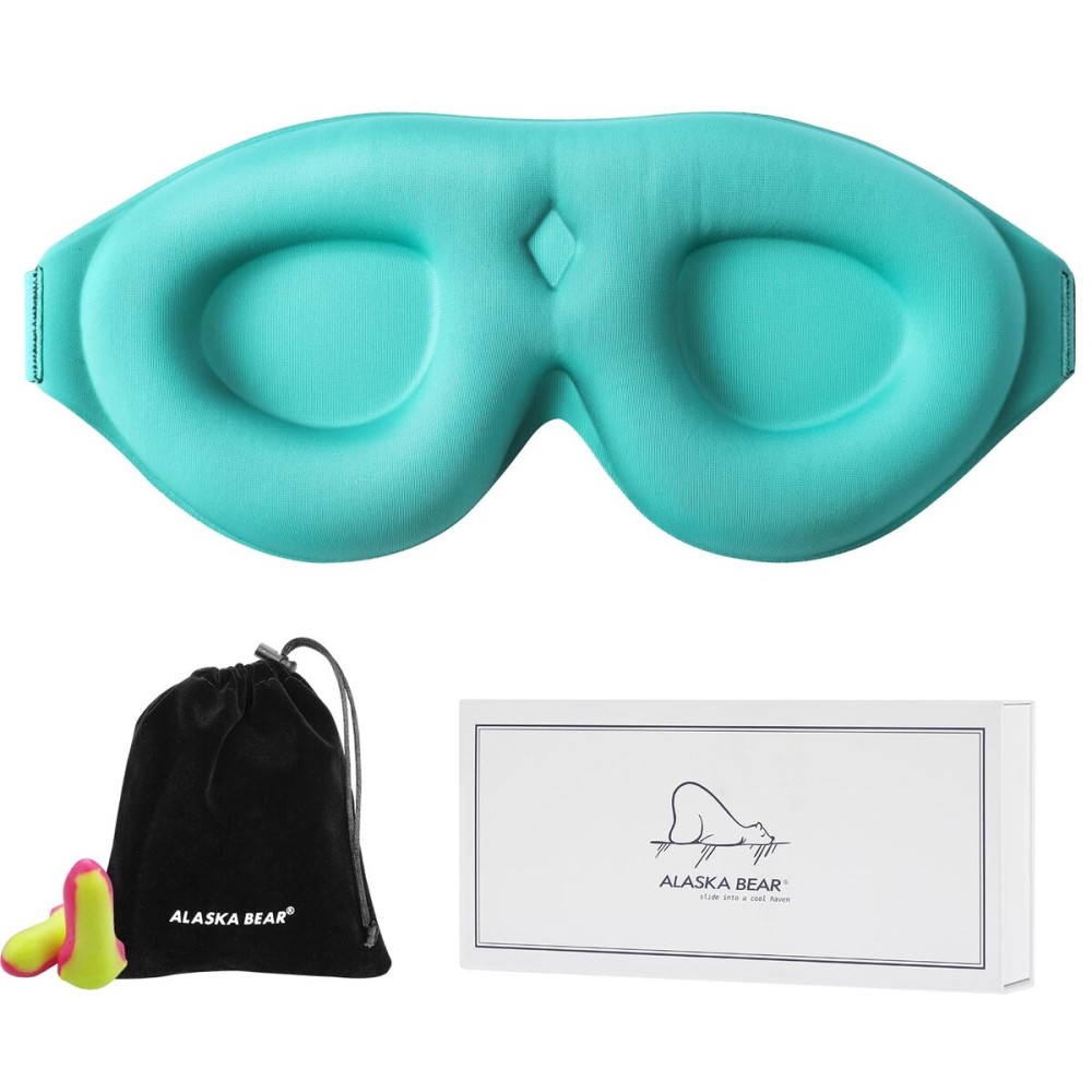 ALASKA BEAR 100% Blackout Sleep Mask for Women and Men, 3D Pillowy Soft Light Blocking Eye Mask with Contoured Eye Cups, Earplugs Set, Blue