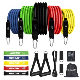 WIKDAY Exercise Resistance Bands with Handles for Working Out, 10-150 Lbs Workout Bands Loop Bands Set with Door Anchor for Physical Therapy, Yoga, Pilates