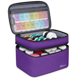 Mancro Dual Layers Pill Bottle Organizer Bag, Medicine Pill Organizer Bag with Lockable Zipper, Medicine Travel Bag for Pills, Vitamins, Pill Cutters, Medical Supply for Home Storage, Purple