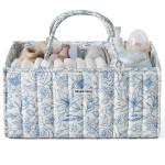 Blissful Diary Floral Diaper Caddy Organizer, Stylish Nursery Storage Basket, Gift for Baby Shower, Baby Registry Must Have, Newborn Essentials, Blue Floral
