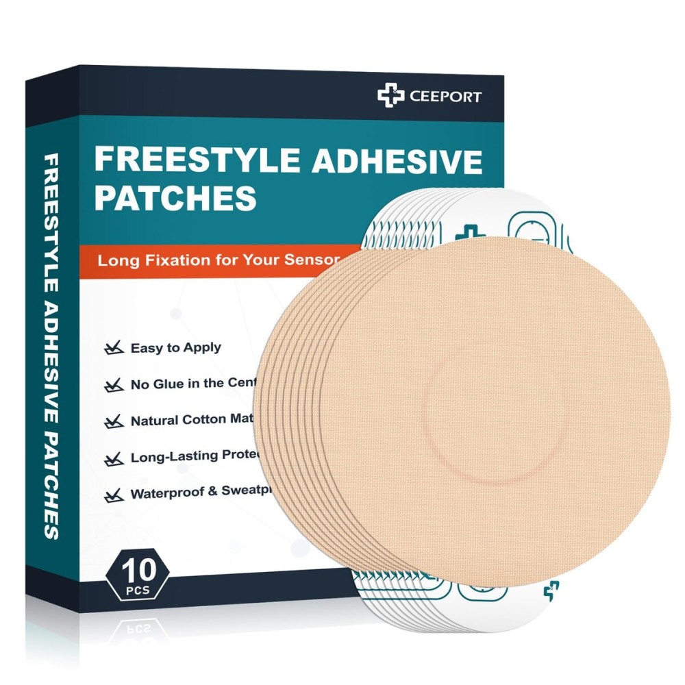 Ceeport 10 Pack Freestyle Adhesive Patches, Sensor Covers Intended for Freestyle Libre 2/3-Enlite-Medtronic Guardian, CGM Sensor Patches, No Glue in The Center, Long Fixation for Your Sensor(Tan)