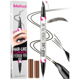 iMethod Curved Eyebrow Pen - 2-in-1 Dual-Ended Eyebrow Pencil with Curved Tip and Precise Brush-Tip, Microblading Pen for Natural Hair-Like Brows, Long Lasting, Black Brown