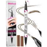 iMethod Curved Eyebrow Pen - 2-in-1 Dual-Ended Eyebrow Pencil with Curved Tip and Precise Brush-Tip, Microblading Pen for Natural Brows, Dark Brown