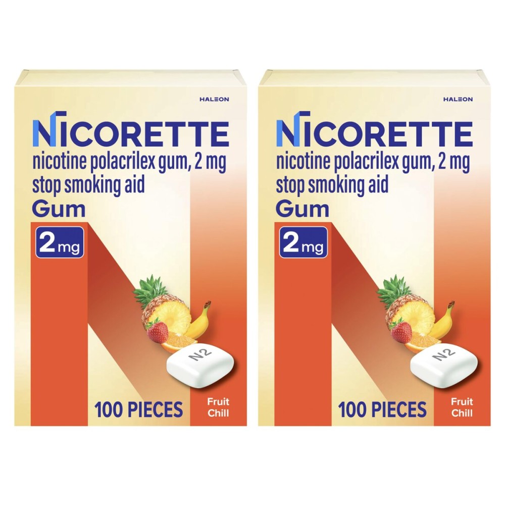 Nicorette Nicotine Gum Stop Smoking Aid, 2 mg, Fruit Chill Flavor - 200 Count