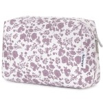Narwey Cute Floral Makeup Bag Travel Cosmetic Bag Organizer Toiletry Bag Make Up Bags with Organized Pocket for Women Girls (Large, Little Dusty Pink Flower)