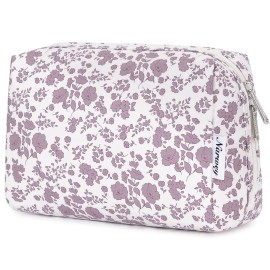 Narwey Cute Floral Makeup Bag Travel Cosmetic Bag Organizer Toiletry Bag Make Up Bags with Organized Pocket for Women Girls (Large, Little Dusty Pink Flower)