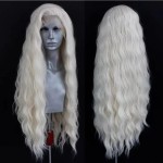 ELESTY Long Wavy White Blonde Hair Synthetic Lace Front Wig For Women Natural Loose Curly 60 Platinum Icy Blonde Lace Wigs Free Part Water Wave Glueless Lace Front Wigs High Temperature Hair Cosplay