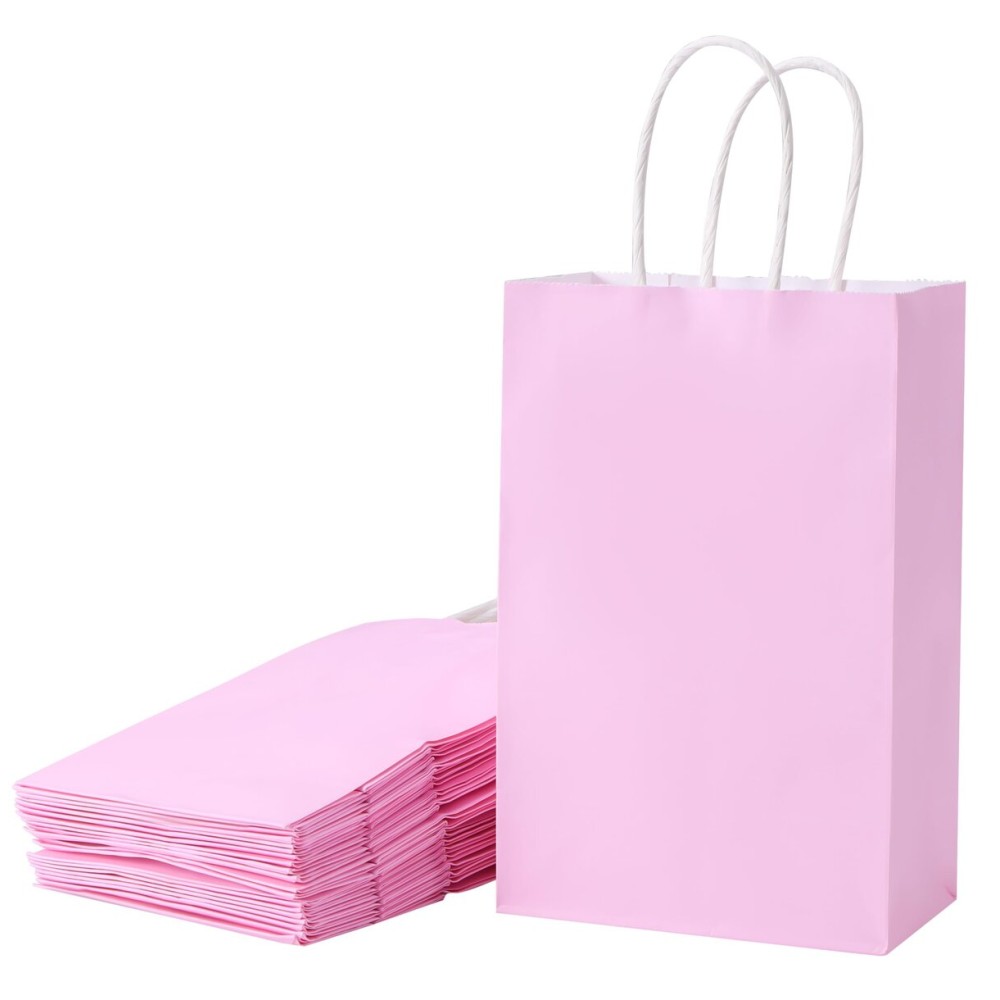 SUNCOLOR 24-Pack Pink Gift Bags with Handles - 8 Goodie Bags for Party Favor Bags, Baby Showers, Birthdays & Special Occasions (Pink)