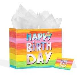 13 Colorful Happy Birthday Gift Bags with with Tissue Paper and Greeting Card for Party,Happy Birthday Gift Bag for Kids, Boys, Girls, Baby Boy,Men Women,Gift Bags Medium size (1 PCS Colorful)