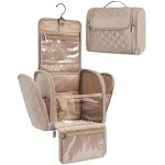 BAGSMART Makeup Bag for Women with Hanging Hook, Large Portable Capacity Water-resistant Organizer Travel Case for Toiletries and Cosmetics, Brown