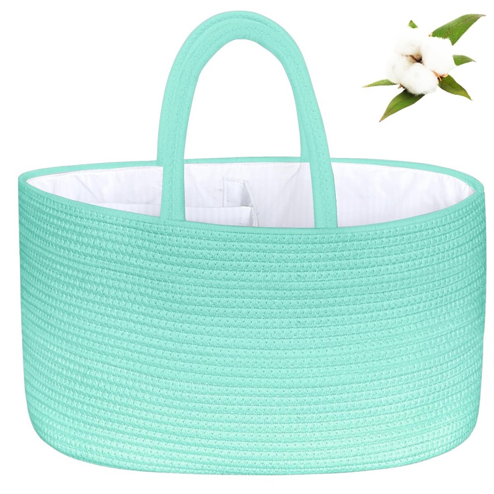 ABenkle X-Large Diaper Caddy Organizer, Boho Rustic Cotton Rope Nursery Baby Basket, Changing Table Organizer for Baby Diaper Storage and Baby Shower