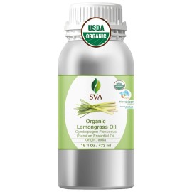 SVA Lemongrass Essential Oil Organic - 16 Fl Oz - 100% Natural Organic Lemongrass Oil for Hair, Face, Skin Care, Diffuser, Aromatherapy, Scalp, Body Massage, Soap and Candle Making