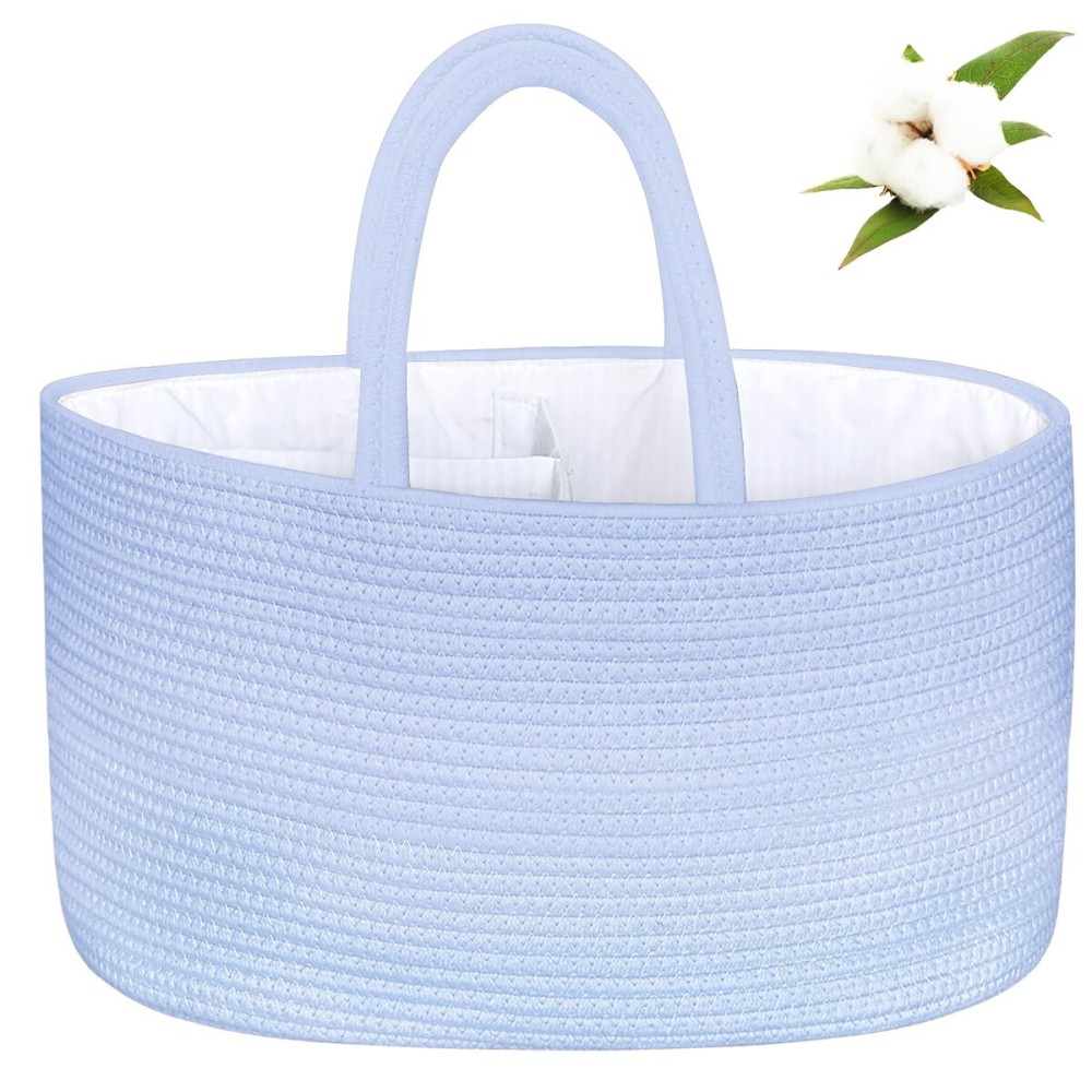 ABenkle X-Large Diaper Caddy Organizer, Boho Rustic Cotton Rope Nursery Baby Basket, Changing Table Organizer for Baby Diaper Storage and Baby Shower