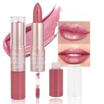 evpct 2 in 1 Natural Nude Pink Glitter Metallic Shimmer Diamond Lipstick and Lip Gloss Set for Women Long Lasting Waterproof, Warm Rose Pink Sparkle Glitter Shiny Lipstick and Lip Liner Makeup Set, 05