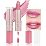 evpct 2 in 1 Rose Pink Glitter Metallic Shimmer Diamond Lipstick and Lip Gloss Set for Women Long Lasting Waterproof, Baby Nude Pink Sparkle Glitter Shiny Lipstick and Lip Liner Makeup Set, 06