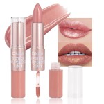 evpct 2 in 1 Rose Nude Glitter Metallic Shimmer Diamond Lipstick and Lip Gloss Set for Women Long Lasting Waterproof, Bright Rose Pink Sparkle Glitter Shiny Lipstick and Lip Liner Makeup Set, 02