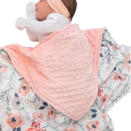 Baby Double Layer Soft Plush Minky Blanket With Dotted Backing for Boys Girls - Toddler Newborn Shower Gift (Blossom, 30 X 40 Inch)