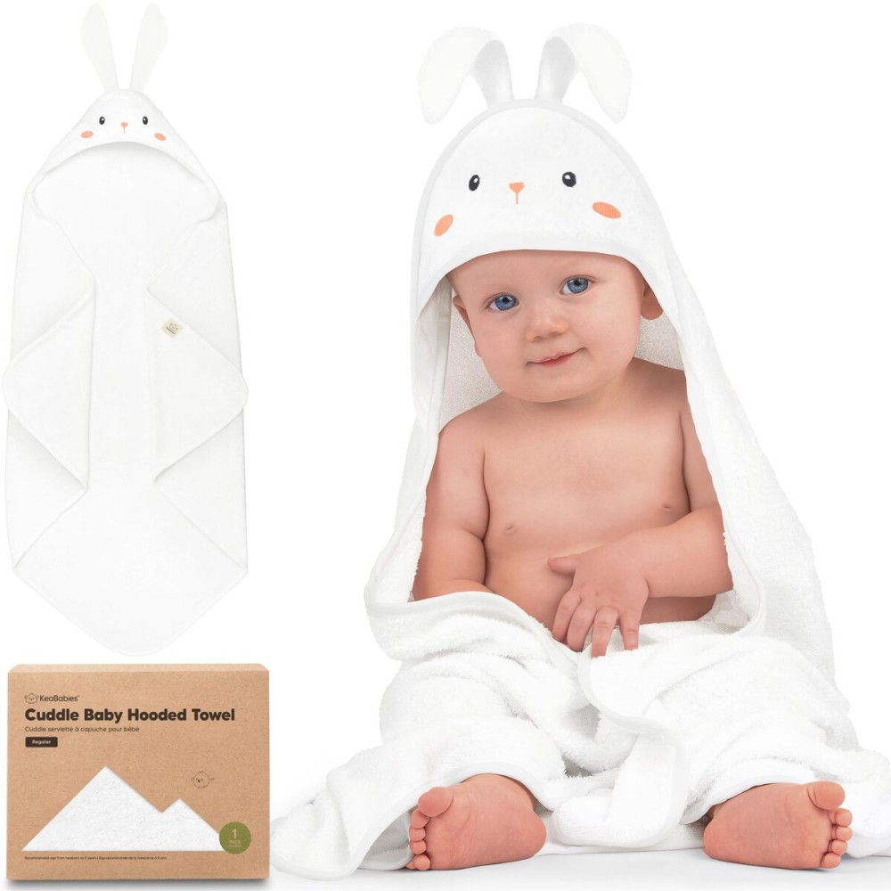 KeaBabies Hooded Baby Towel for Newborn - Viscose Derived from Bamboo Large Baby Bath Towels with Hood for Boys, Girls, Toddler, Extra Absorbent & Soft Newborn Bath Essentials (Bunny, Regular)