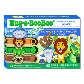 Fun Wild Animal Bandages from Hug-a-BooBoo - Kids Favorite Animal Characters, Sloth, Lion, Shark and Alligator! Super Cute Kids Animal Bandages with Hugging Paws, Use as Animal Stickers! 48Count