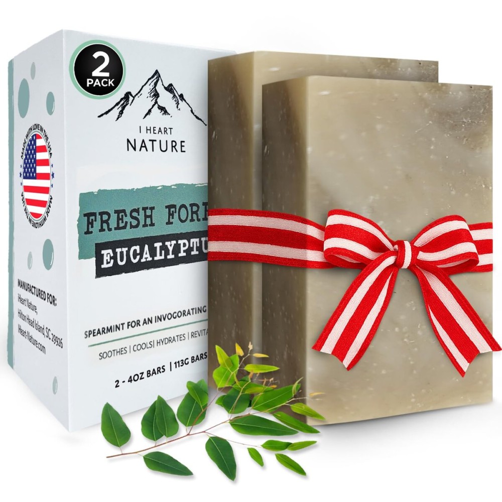 Fresh Forest Eucalyptus Soap Bar (2 Pack) with Spearmint for an Invigorating and Soothing Cleanse - Face & Body Wash - Infused with Shea Butter for Rich Creamy Lather & Long-Lasting Freshness
