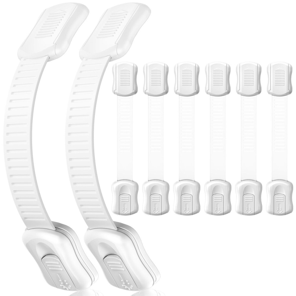 8-Pack Cabinet Locks Baby Proofing - Syican Child Proof Drawer Locks, Multi-Purpose for Drawers, Fridge, Toilet Seat, Trash Can, Ideal Stocking Stuffers, White