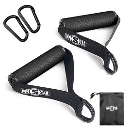 INNSTAR Upgraded Heavy Duty Exercise Handles, Cable Machine Attachments Resistance Bands Handles with Solid ABS Core Grips Fitness Strap Stirrup Handle Cable Attachment (Handles+Buckle)