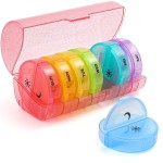 Sukuos Large Weekly Pill Organizer 2 Times a Day, Daily Pill Box 7 Day Easy to Open with Double Protection, AM PM Pill Case for Medicine/Vitamin/Fish Oil/Supplements (Glitter Pink)