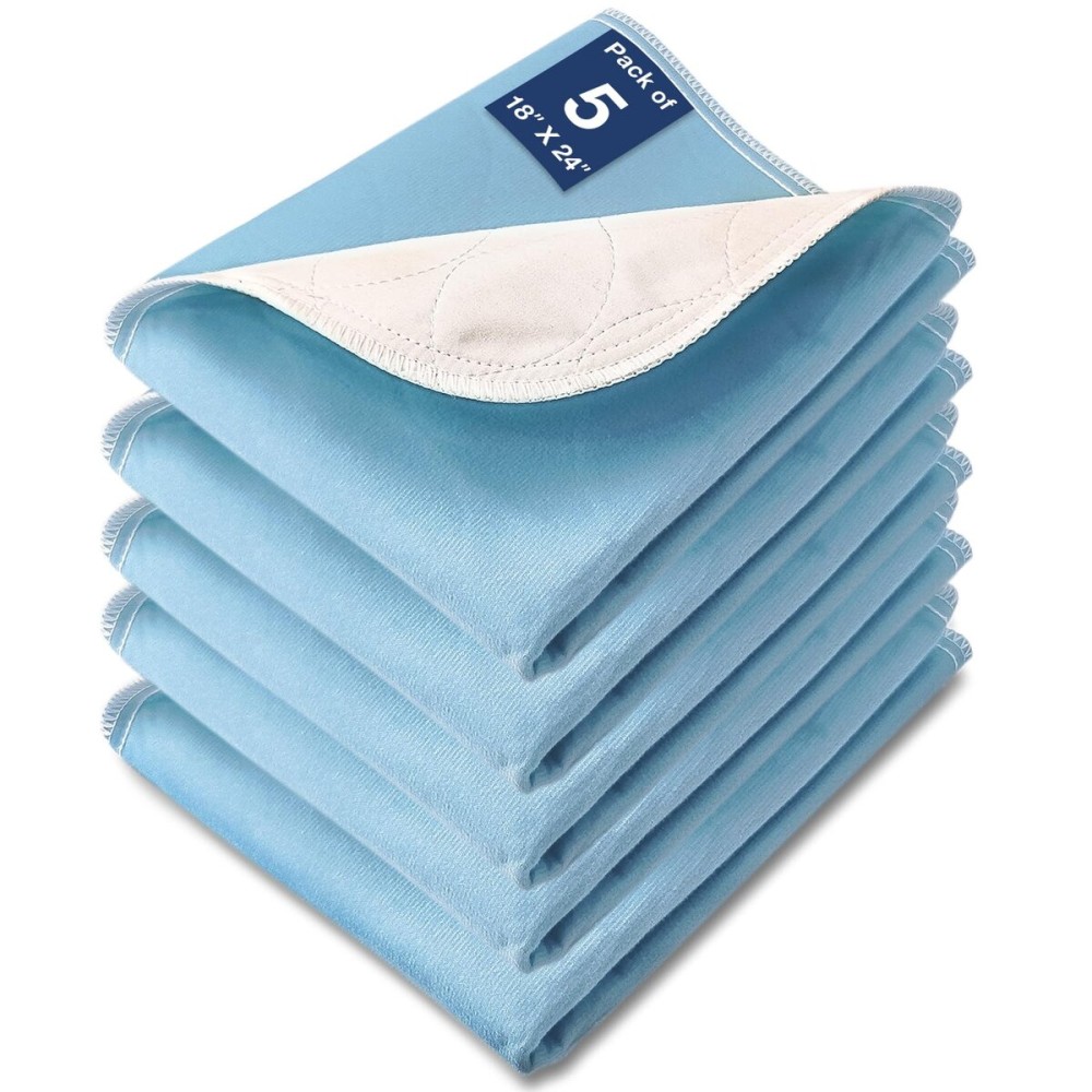 SOLOSHINE Washable Waterproof Underpads, 24 x 18 (5 Pack) Heavy Absorbency Reusable Incontinence Pads for Chair, Bassinet, Crib, Car Seat, Sofa, Wheelchair