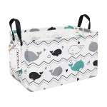 FANKANG Storage Bins, Nursery Hamper Canvas Laundry Basket Foldable with Waterproof PE Coating Large Storage Baskets for Kids Boys and Girls, Office, Bedroom, Clothes,Toys(Rec-whales 