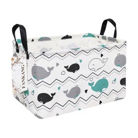 FANKANG Storage Bins, Nursery Hamper Canvas Laundry Basket Foldable with Waterproof PE Coating Large Storage Baskets for Kids Boys and Girls, Office, Bedroom, Clothes,Toys(Rec-whales 