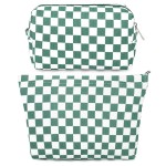 SOIDRAM 2 Pcs Checkered Makeup Bag Large Cosmetic Bag Toiletry Bag Makeup Pouch Travel Bag Organizer Cute Makeup Brushes Aesthetic Accessories Storage Bag for Women Olive Green