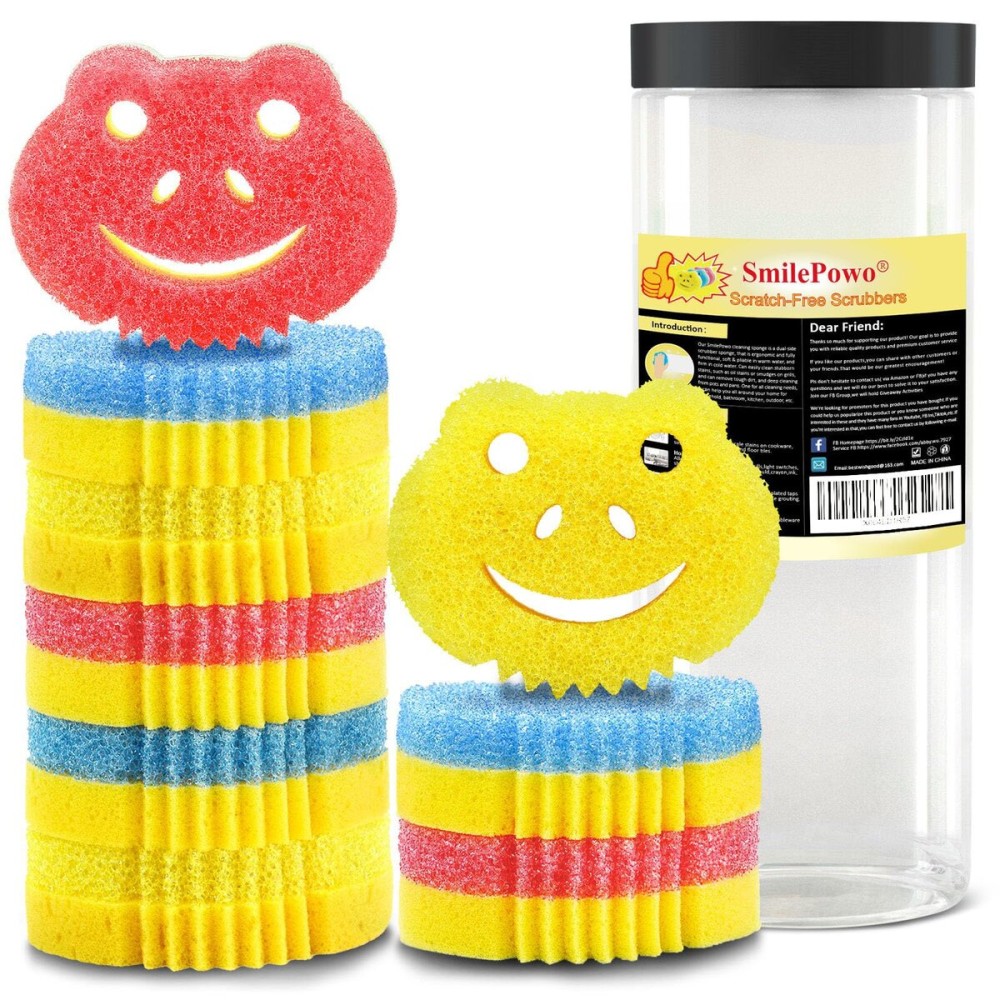 SmilePowo 9 Pack Scrub Sponge, Dual-Sided Temperature Controlled Kitchen Sponge for Dishes,Cute Frog Scrub Sponges Household Cleaning Pads Bathroom Wall Cleaner Multi-Functional Cleaning Sponges