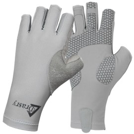Drasry UV Protection Fishing Fingerless Gloves Men Women UPF 50+ SPF Gloves for Fishing Kayak Paddling Hiking Sailing Rowing Sun Gloves Dark Gray L